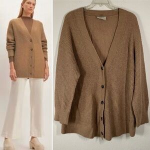EVERLANE Alpaca Cardigan Sweater Longline Tan XL Academia Preppy Relaxed Layer